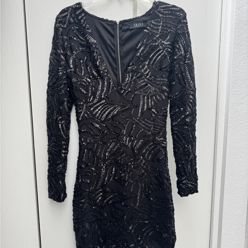 AKIRA Black Long Sleeve Sequin Dress